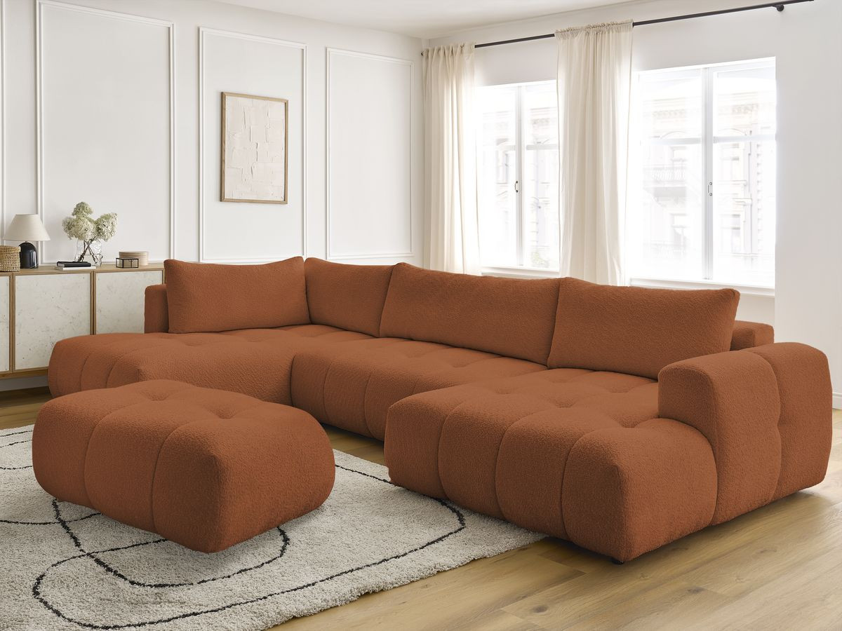 Canapé panoramique convertible FUJI bouclette avec pouf orange — vue 5