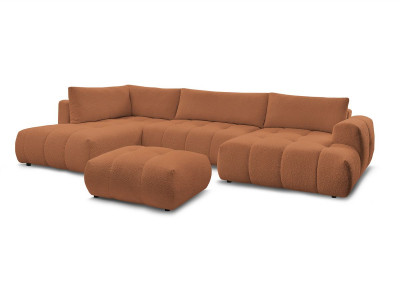Canapé panoramique convertible FUJI tissu bouclette avec pouf