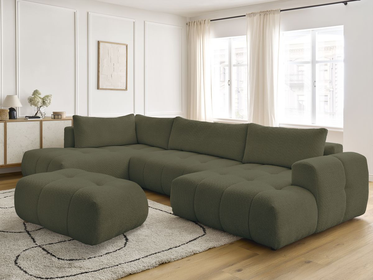 Canapé panoramique convertible FUJI bouclette avec pouf vert — vue 5
