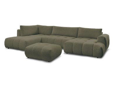 Canapé panoramique convertible FUJI tissu bouclette avec pouf