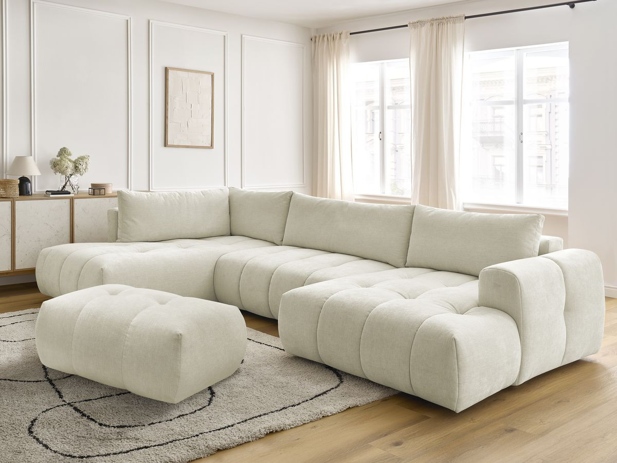 Canapé panoramique convertible FUJI lisse avec pouf beige — vue 5