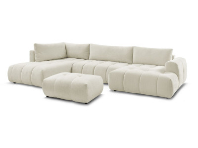 Canapé panoramique convertible FUJI tissu lisse avec pouf