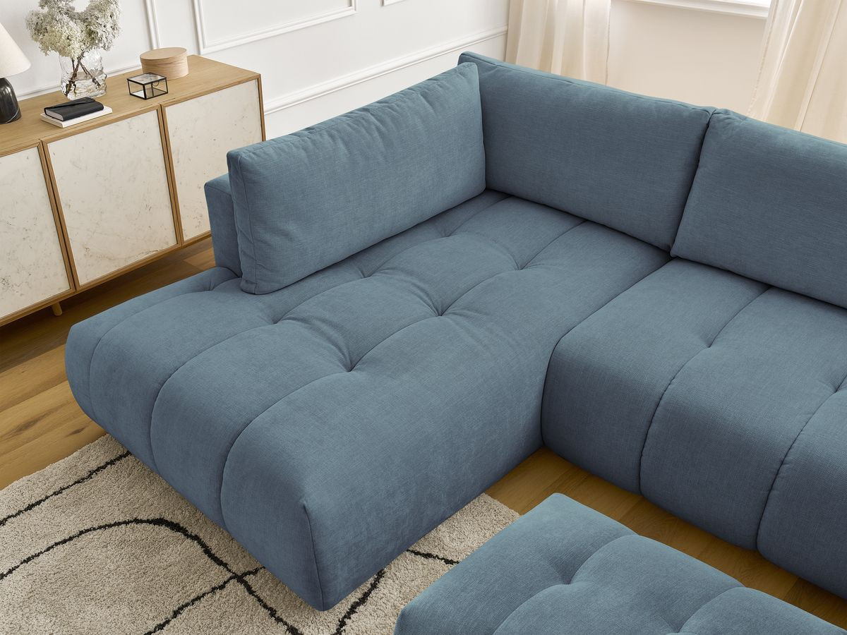 Canapé panoramique convertible FUJI tissu lisse avec pouf