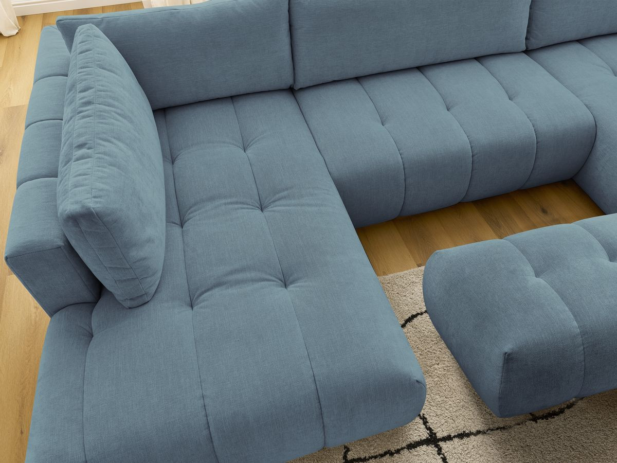 Canapé panoramique convertible FUJI tissu lisse avec pouf