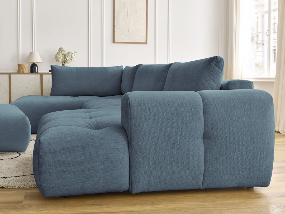 Canapé panoramique convertible FUJI tissu lisse avec pouf