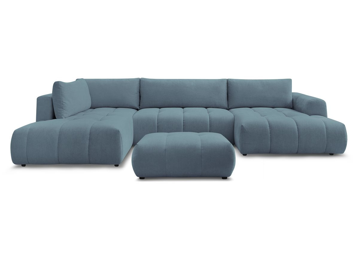 Canapé panoramique convertible FUJI tissu lisse avec pouf