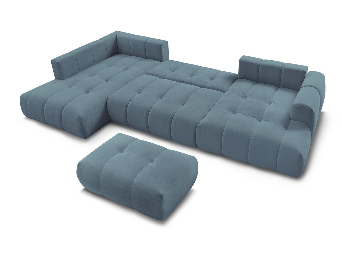 Canapé panoramique convertible FUJI tissu lisse avec pouf
