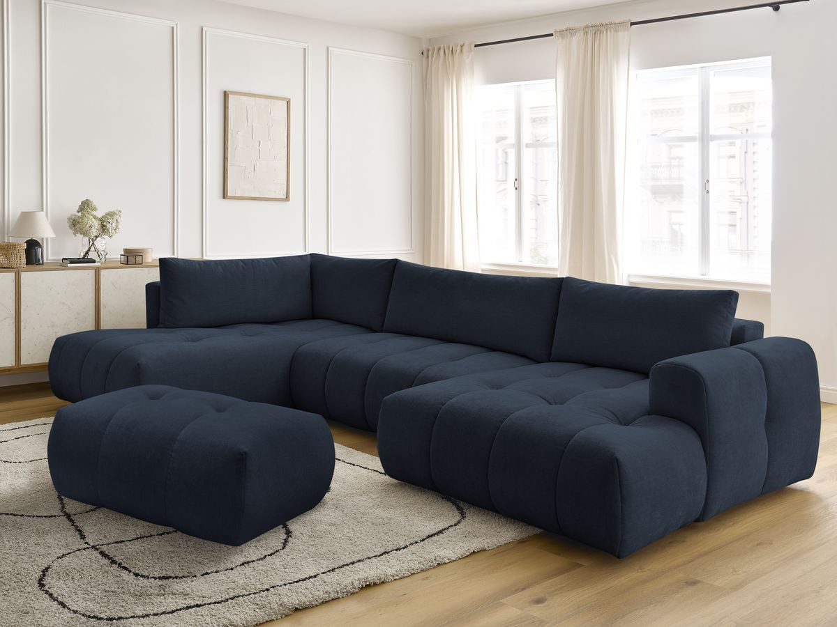 Canapé panoramique convertible FUJI lisse avec pouf bleu foncé — vue 5