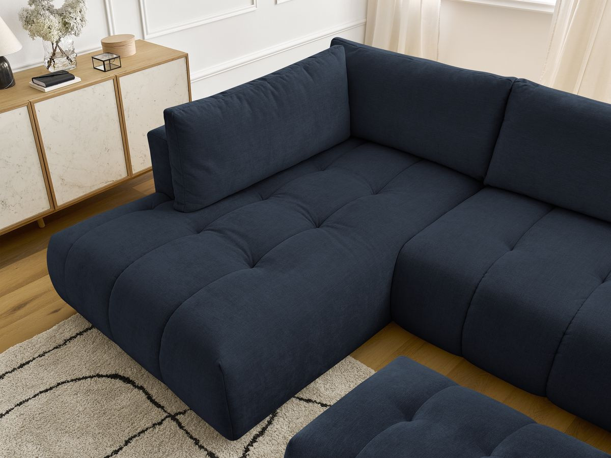Canapé panoramique convertible FUJI tissu lisse avec pouf