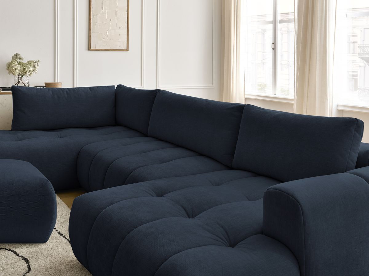 Canapé panoramique convertible FUJI tissu lisse avec pouf