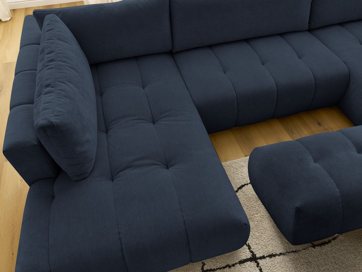 Canapé panoramique convertible FUJI tissu lisse avec pouf