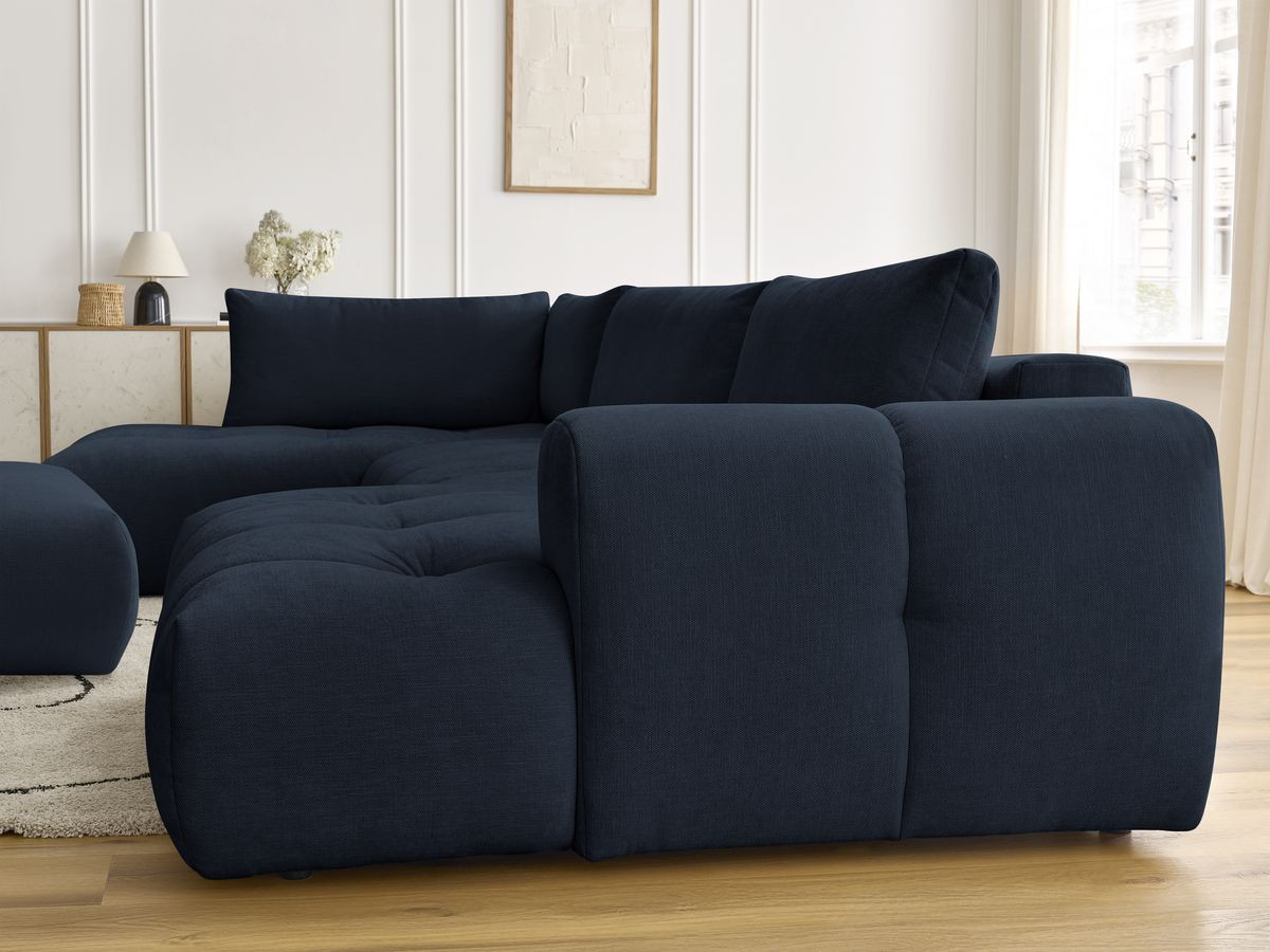 Canapé panoramique convertible FUJI tissu lisse avec pouf
