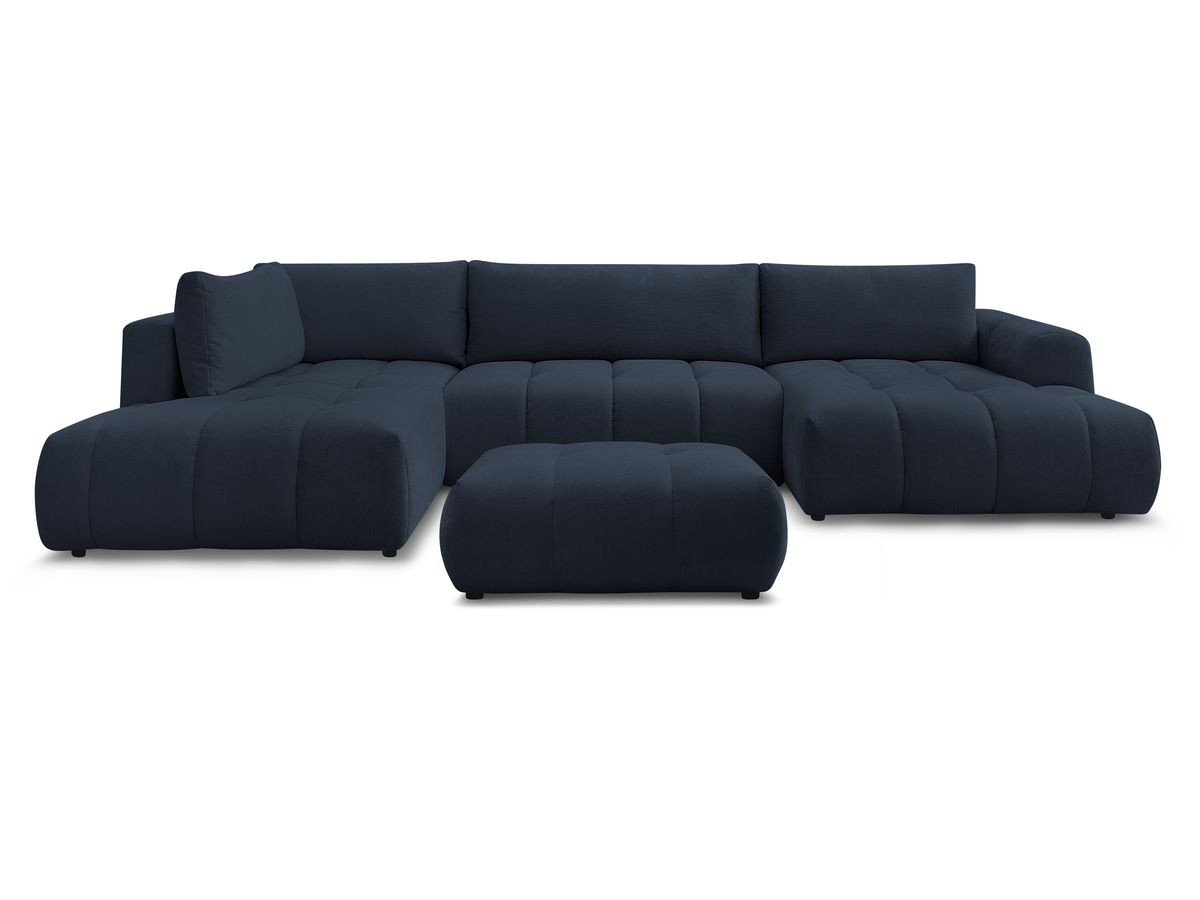 Canapé panoramique convertible FUJI tissu lisse avec pouf