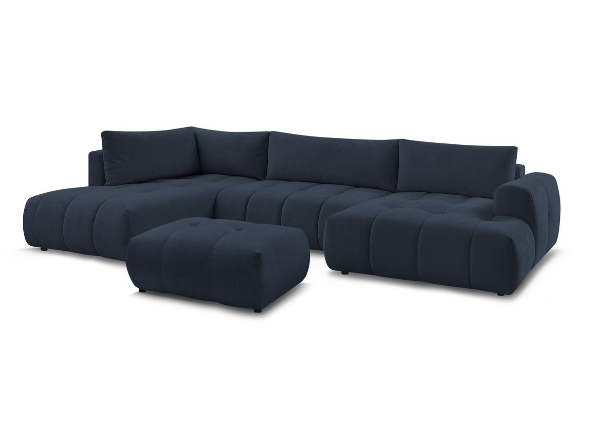 Canapé panoramique convertible FUJI tissu lisse avec pouf