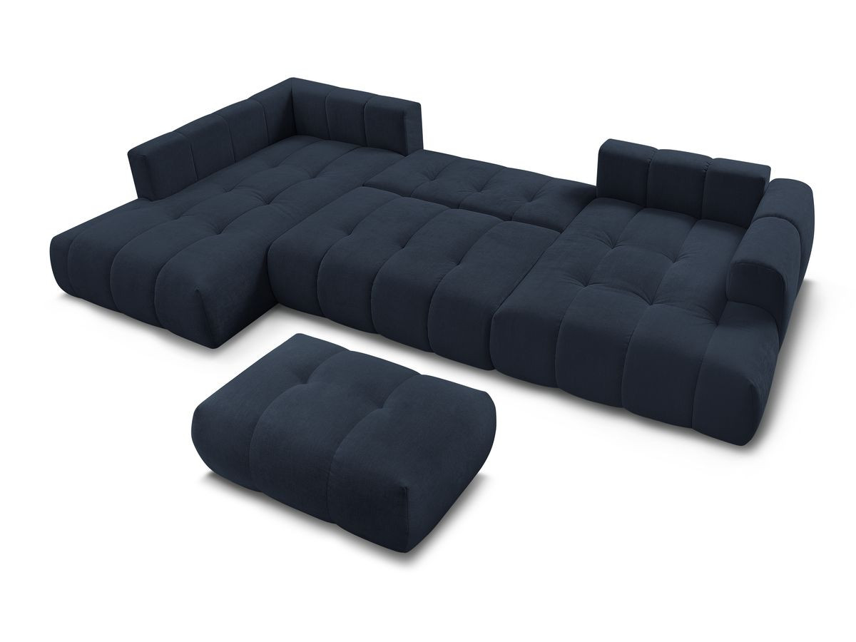 Canapé panoramique convertible FUJI tissu lisse avec pouf