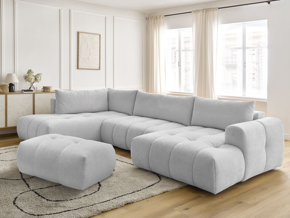 Canapé panoramique convertible FUJI lisse avec pouf gris clair — vue 5
