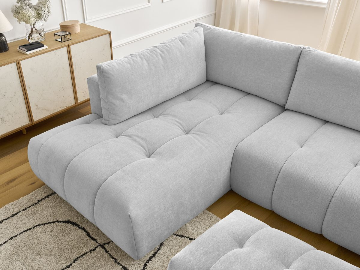 Canapé panoramique convertible FUJI tissu lisse avec pouf