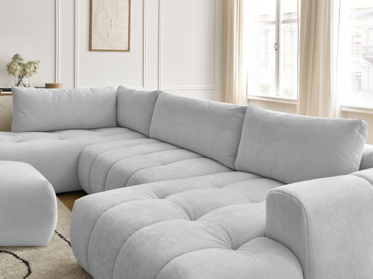 Canapé panoramique convertible FUJI tissu lisse avec pouf