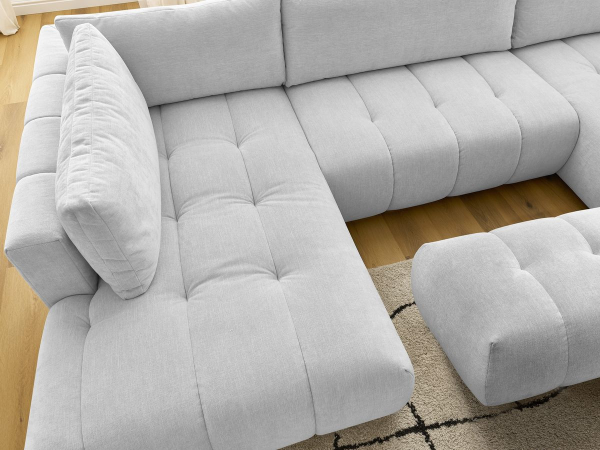 Canapé panoramique convertible FUJI tissu lisse avec pouf
