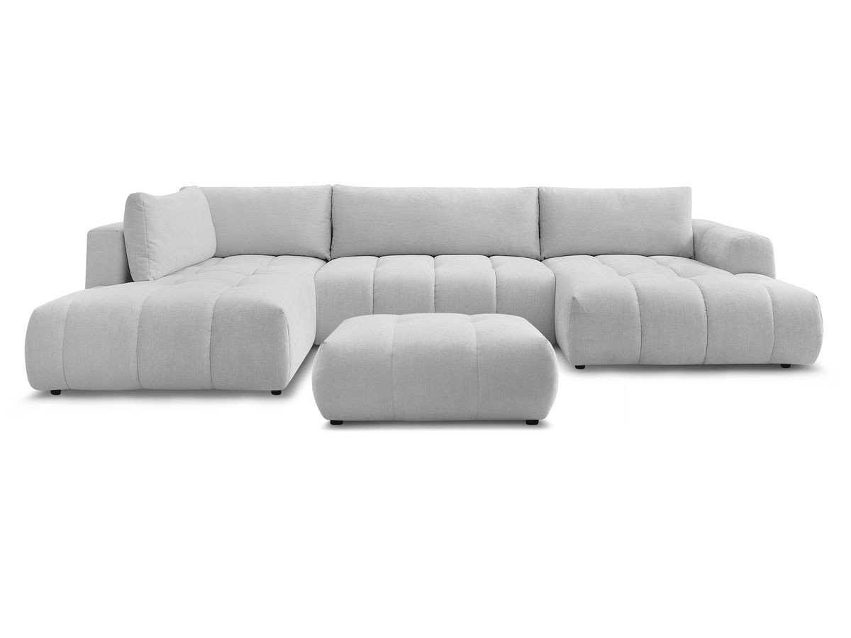 Canapé panoramique convertible FUJI tissu lisse avec pouf