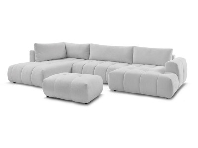 Canapé panoramique convertible FUJI tissu lisse avec pouf
