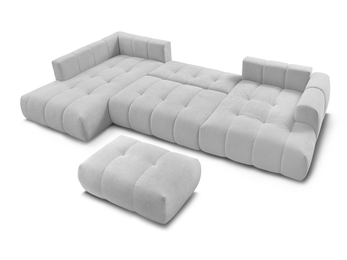 Canapé panoramique convertible FUJI tissu lisse avec pouf