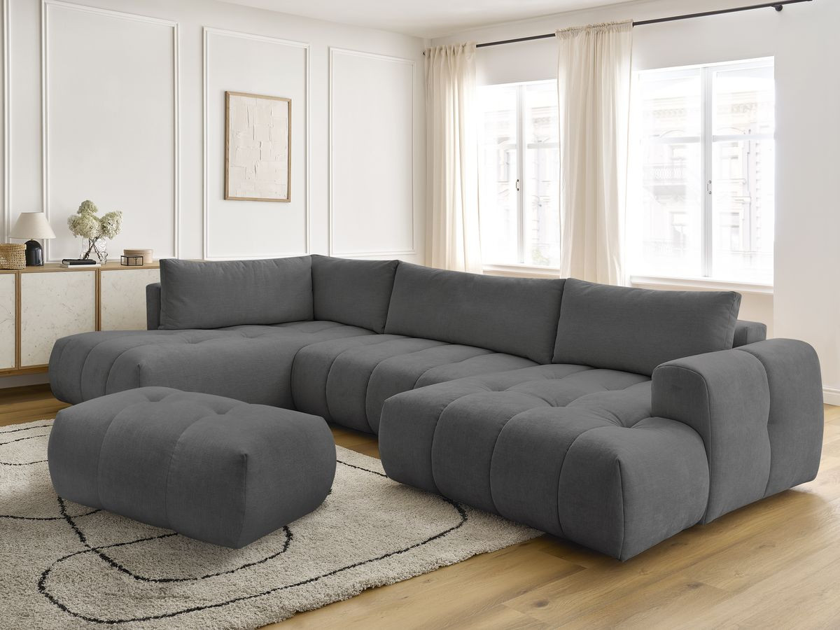 Canapé panoramique convertible FUJI lisse avec pouf gris foncé — vue 5