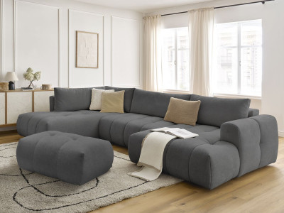 Canapé panoramique convertible FUJI tissu lisse avec pouf