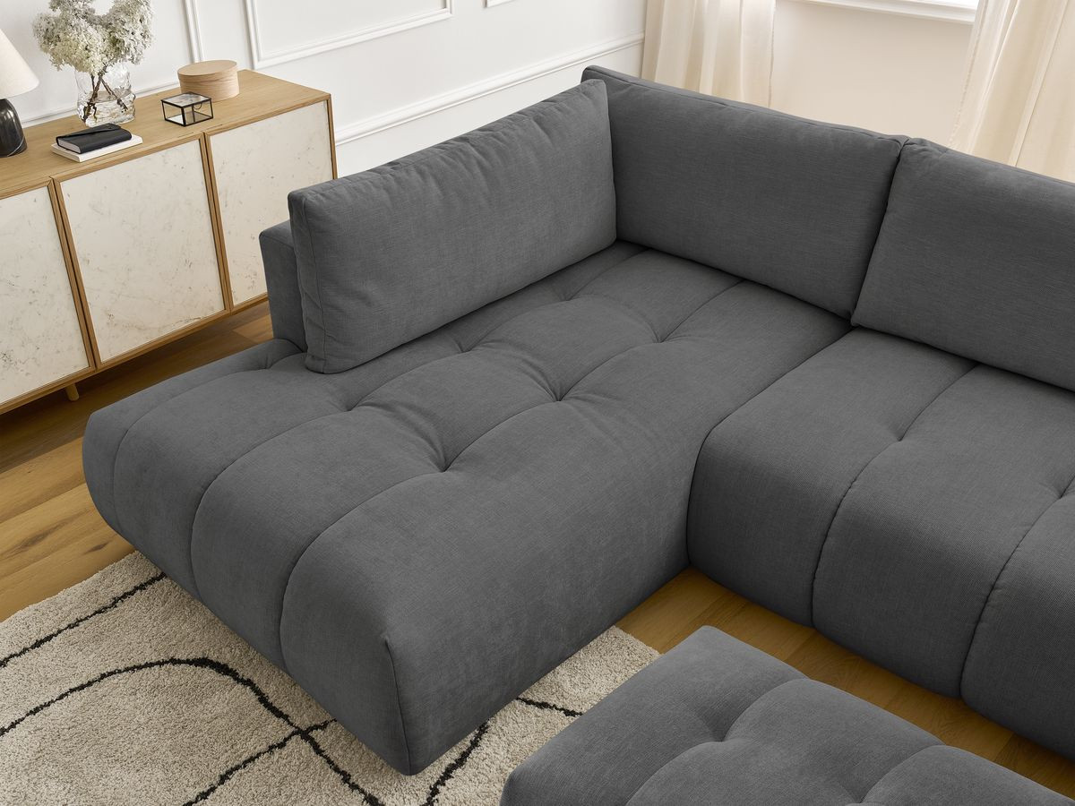 Canapé panoramique convertible FUJI tissu lisse avec pouf