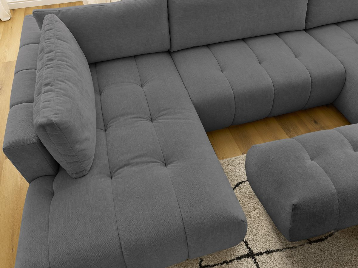 Canapé panoramique convertible FUJI tissu lisse avec pouf