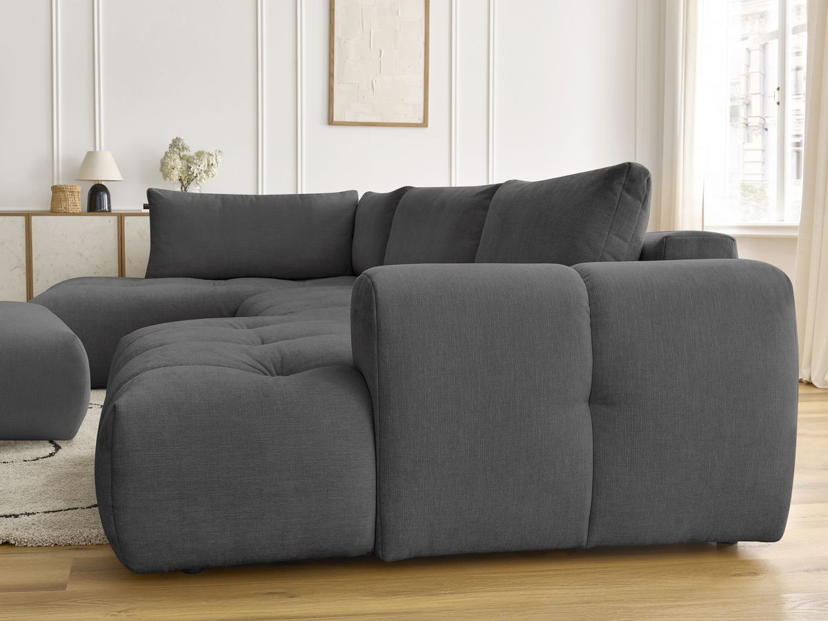 Canapé panoramique convertible FUJI tissu lisse avec pouf