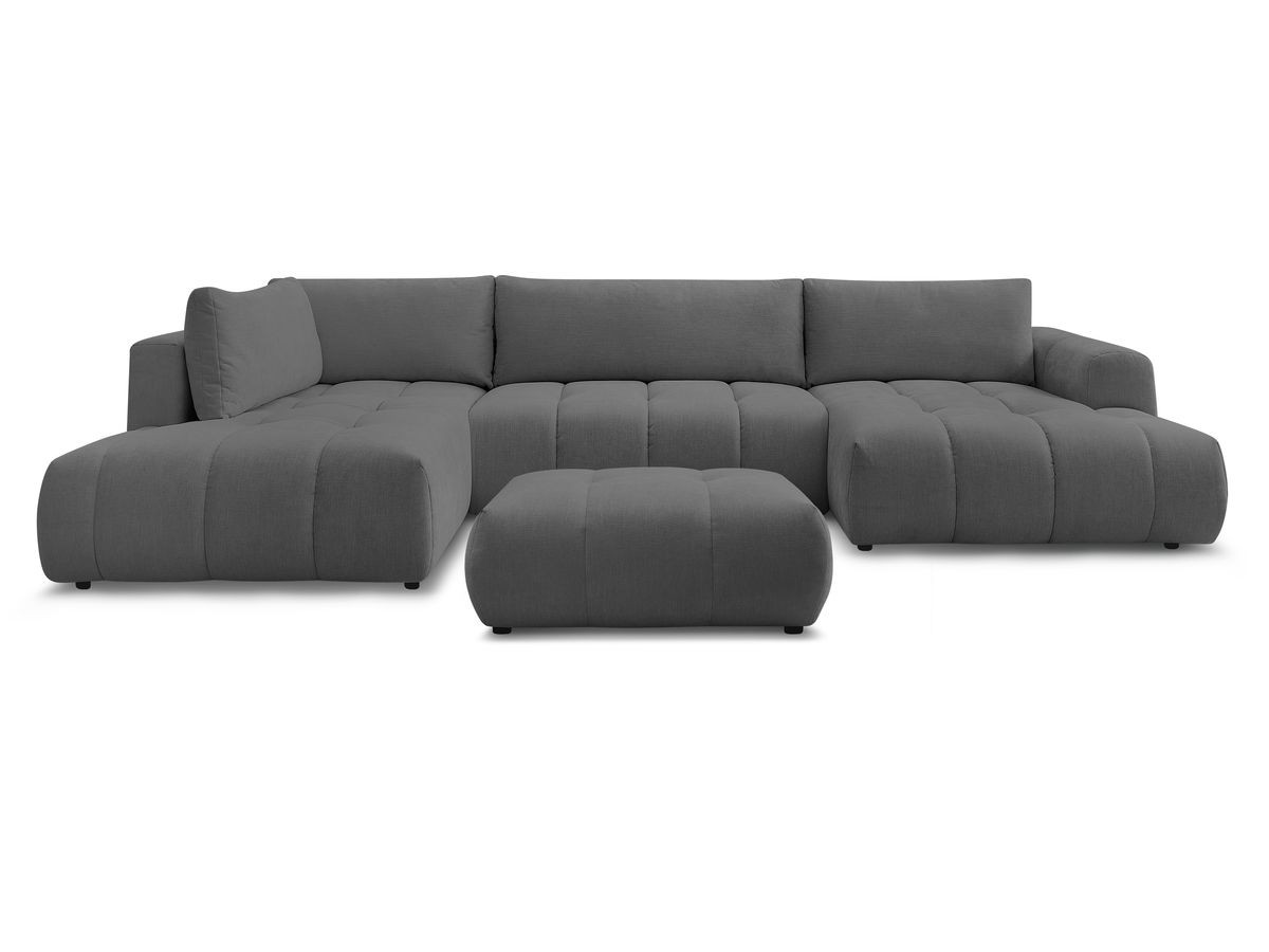 Canapé panoramique convertible FUJI tissu lisse avec pouf