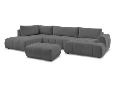 Canapé panoramique convertible FUJI tissu lisse avec pouf