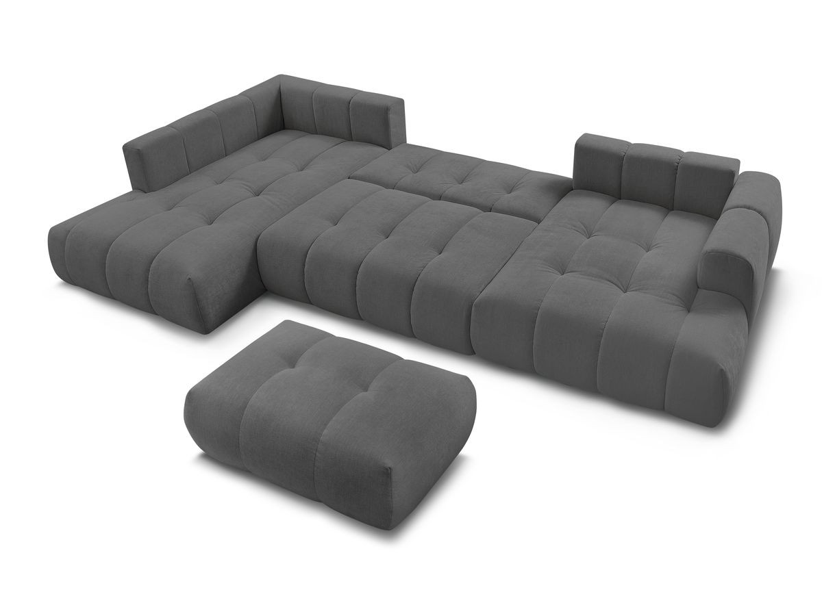 Canapé panoramique convertible FUJI tissu lisse avec pouf