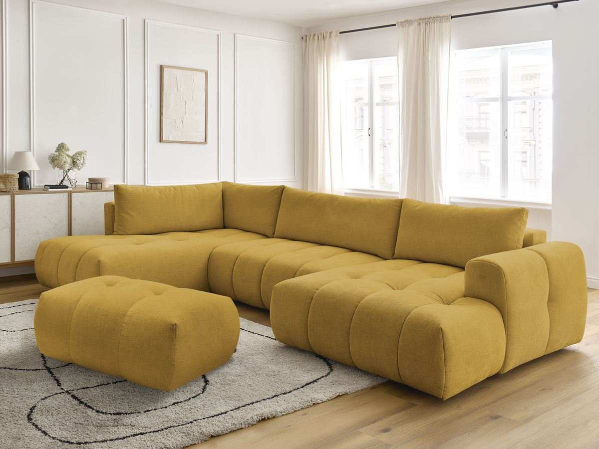 Canapé panoramique convertible FUJI lisse avec pouf jaune — vue 5