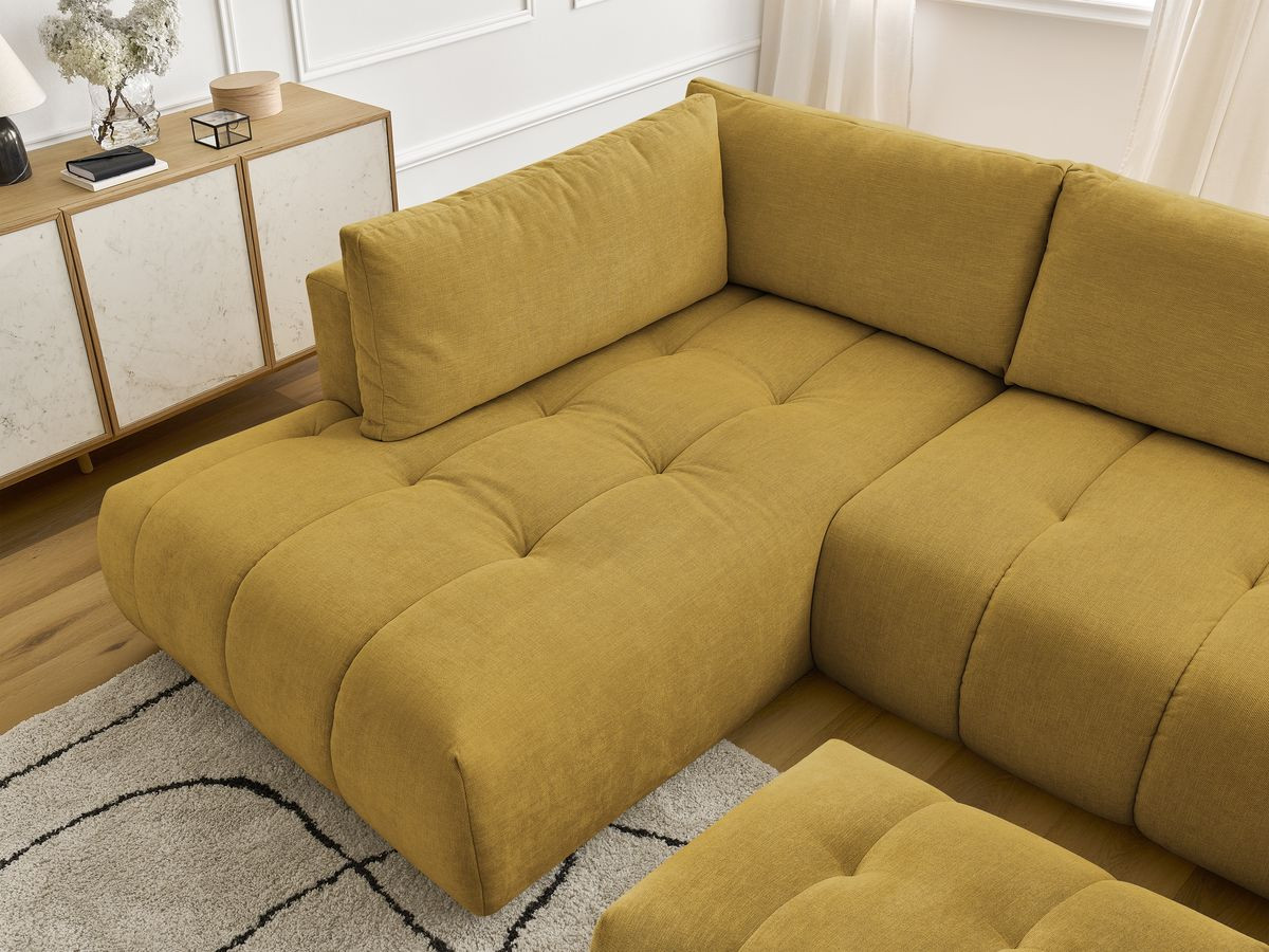 Canapé panoramique convertible FUJI tissu lisse avec pouf