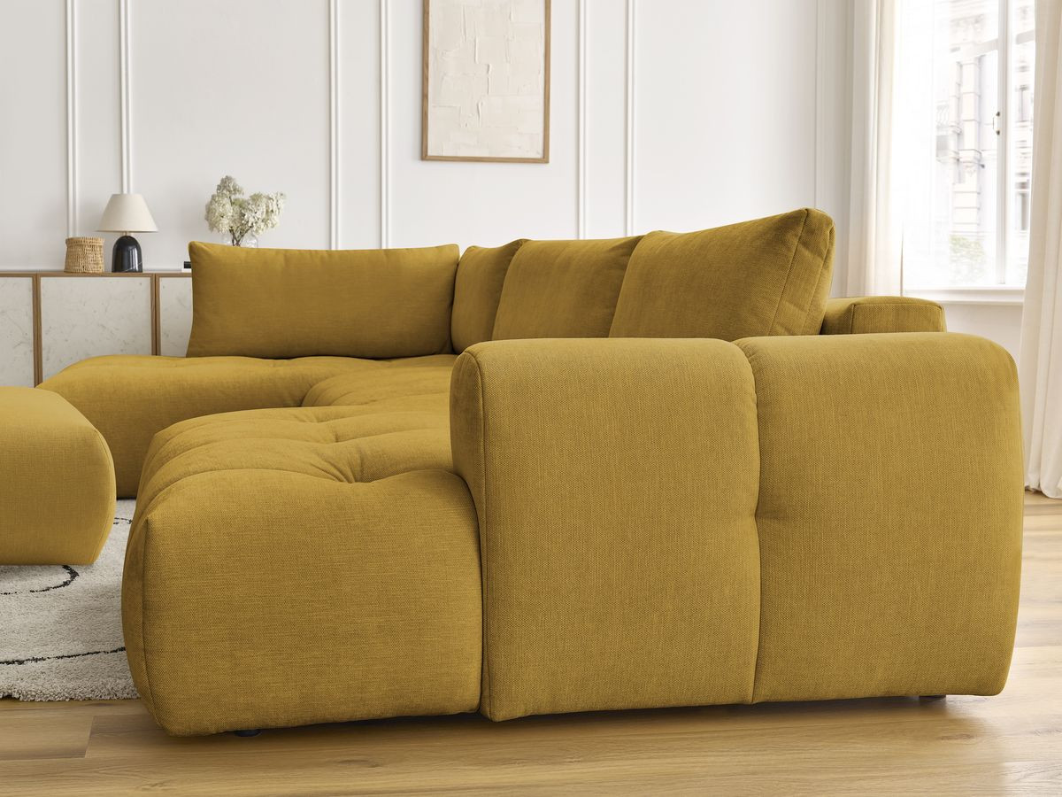 Canapé panoramique convertible FUJI tissu lisse avec pouf