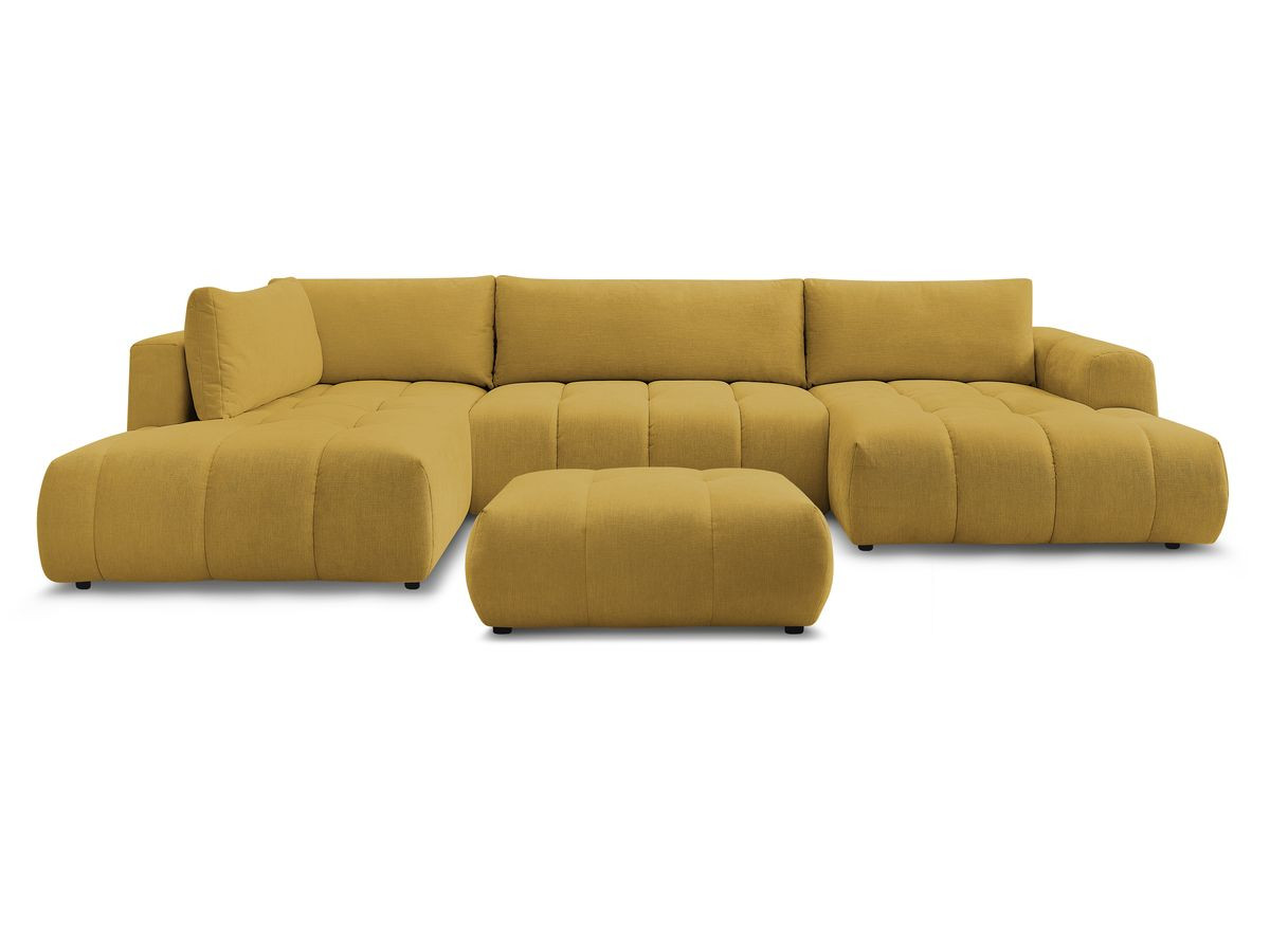 Canapé panoramique convertible FUJI tissu lisse avec pouf