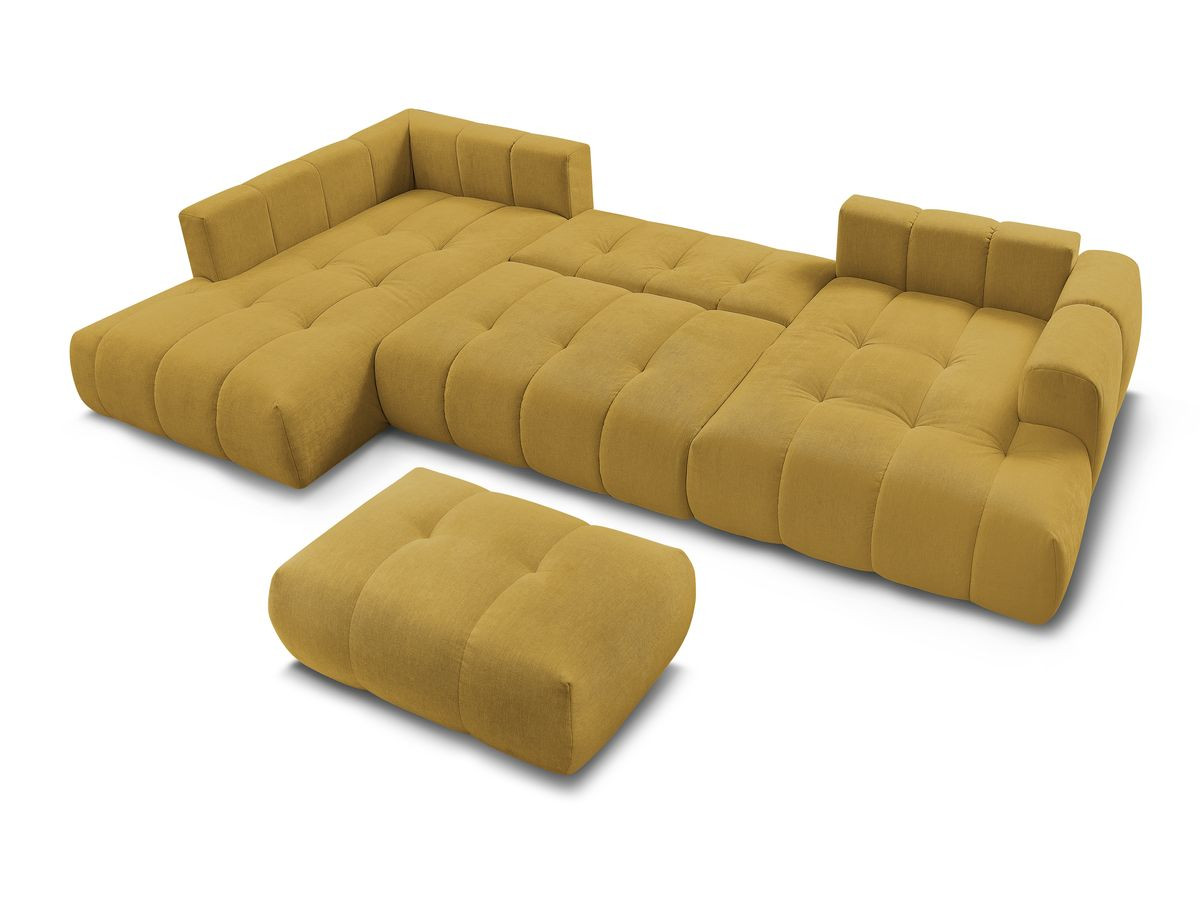 Canapé panoramique convertible FUJI tissu lisse avec pouf