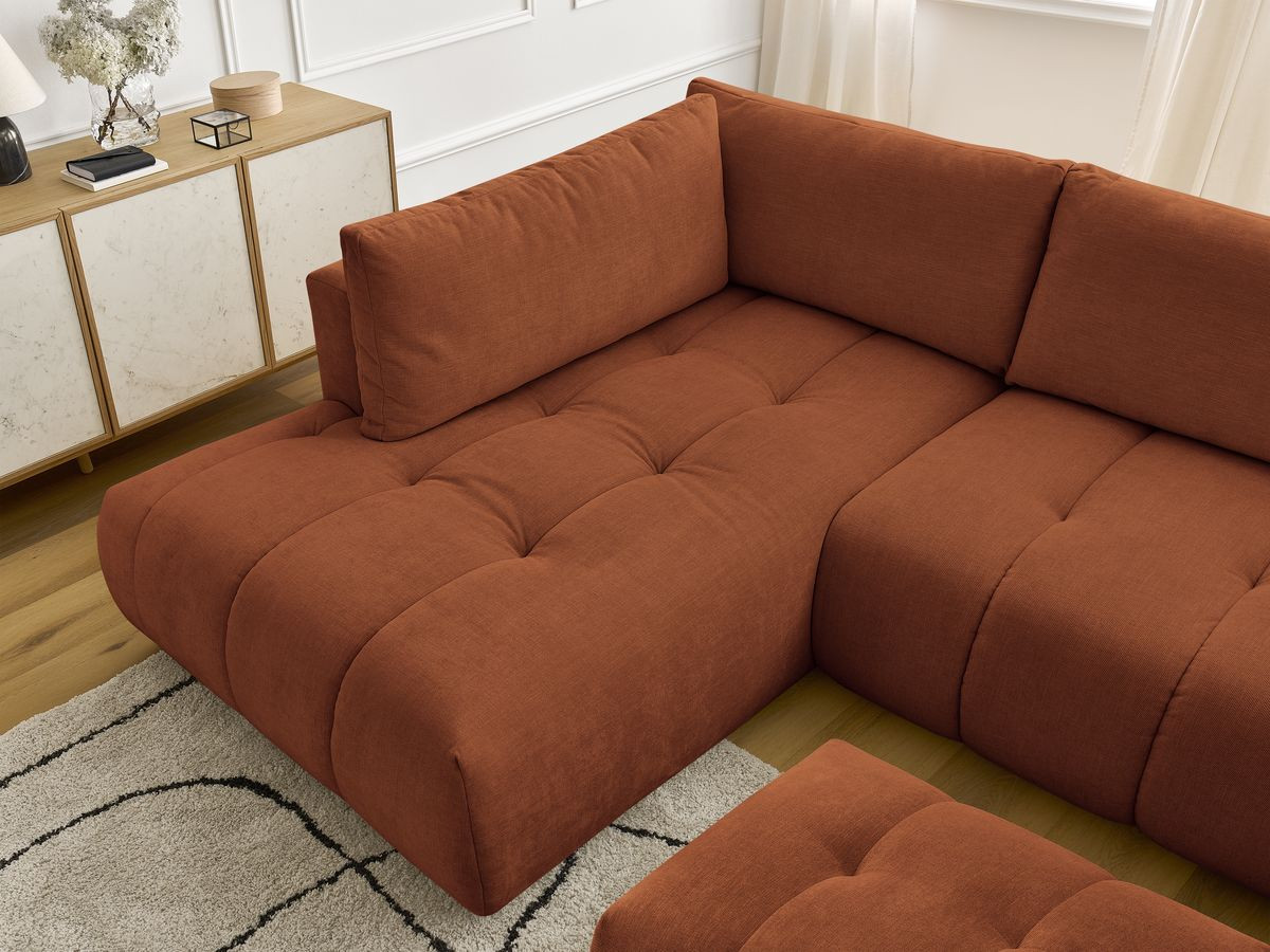Canapé panoramique convertible FUJI tissu lisse avec pouf