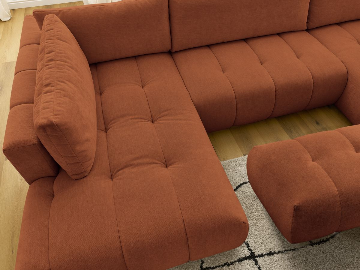 Canapé panoramique convertible FUJI tissu lisse avec pouf