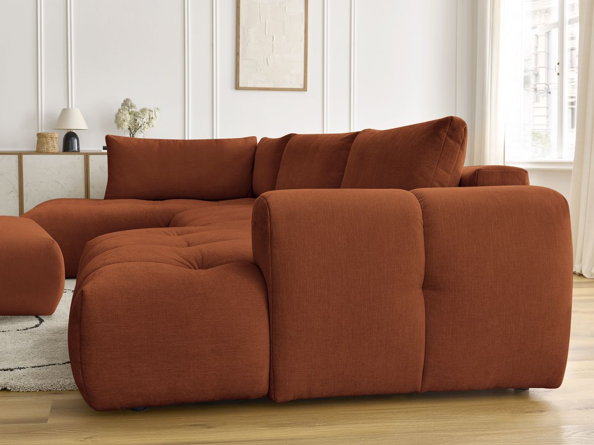 Canapé panoramique convertible FUJI tissu lisse avec pouf