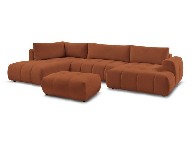 Canapé panoramique convertible FUJI tissu lisse avec pouf
