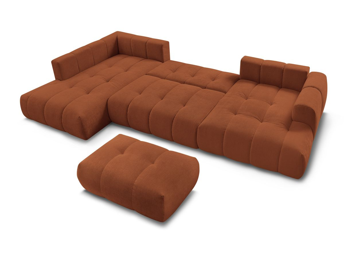 Canapé panoramique convertible FUJI tissu lisse avec pouf