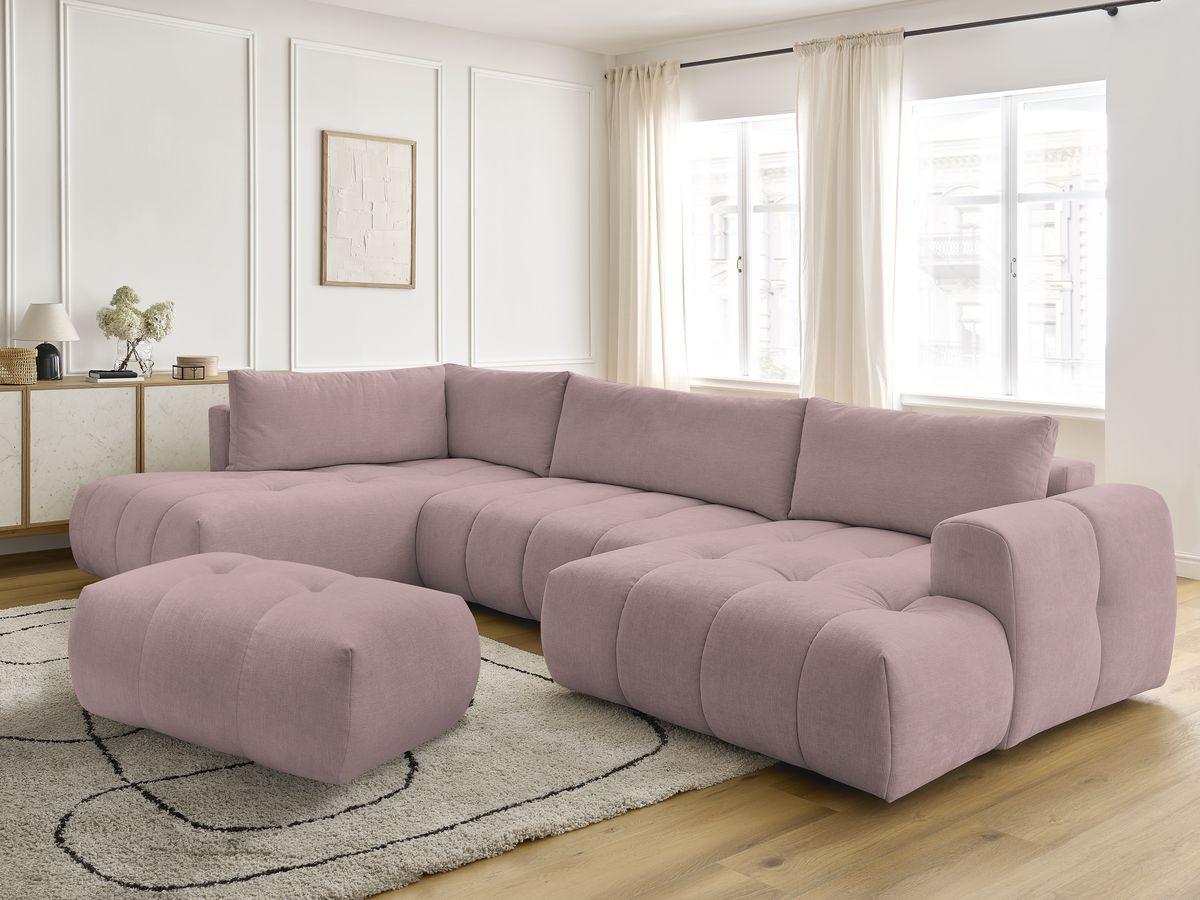 Canapé panoramique convertible FUJI lisse avec pouf rose — vue 5
