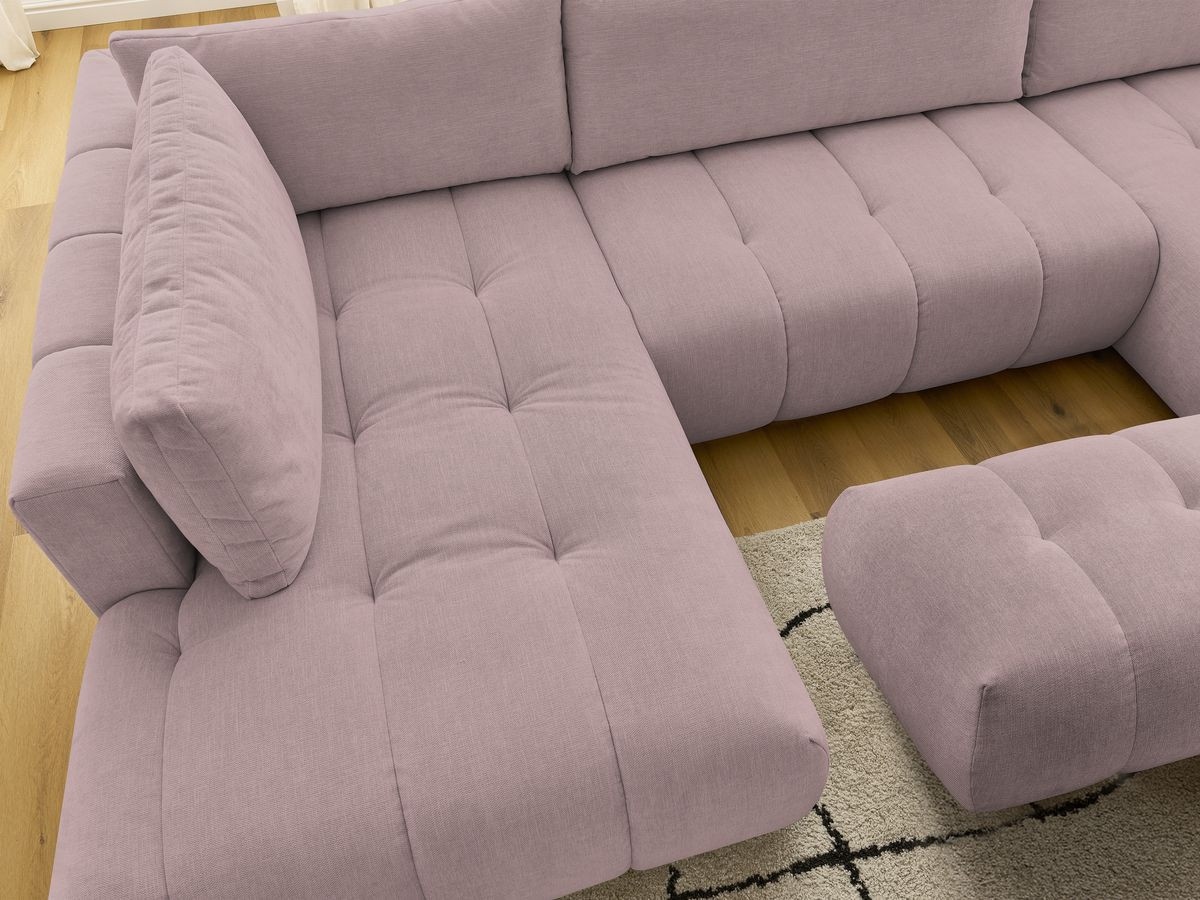 Canapé panoramique convertible FUJI tissu lisse avec pouf