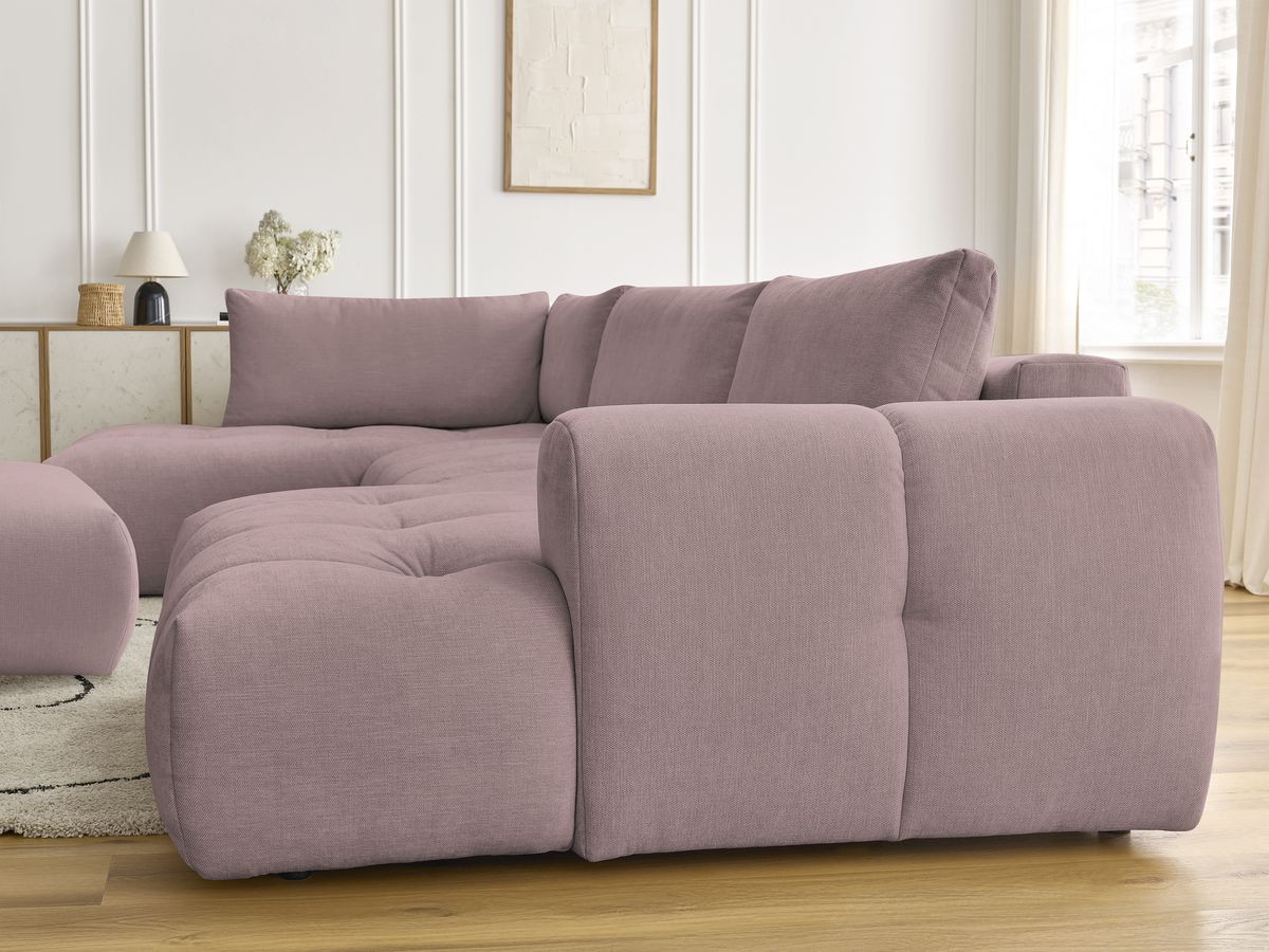 Canapé panoramique convertible FUJI tissu lisse avec pouf