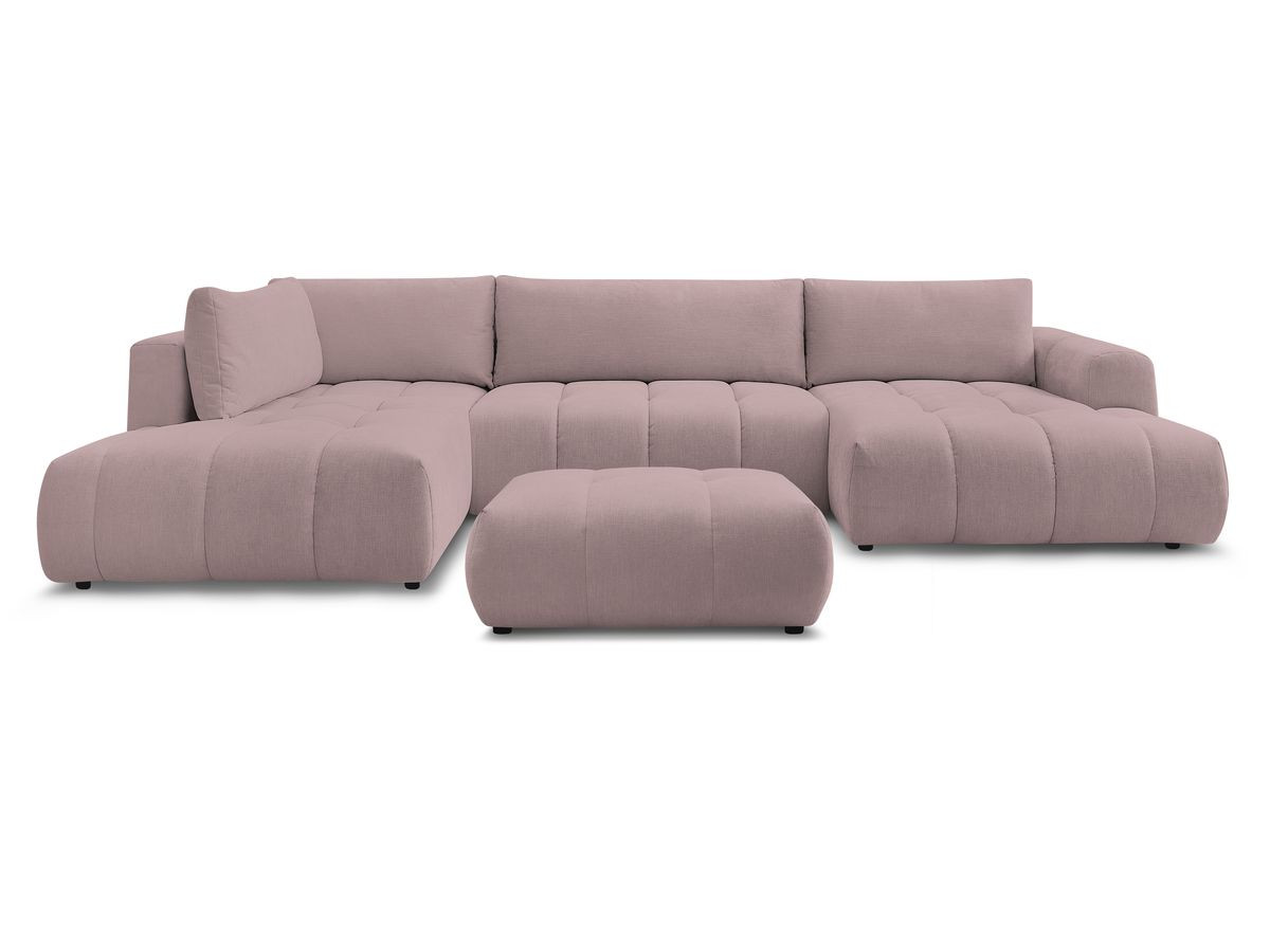 Canapé panoramique convertible FUJI tissu lisse avec pouf