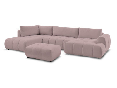 Canapé panoramique convertible FUJI tissu lisse avec pouf