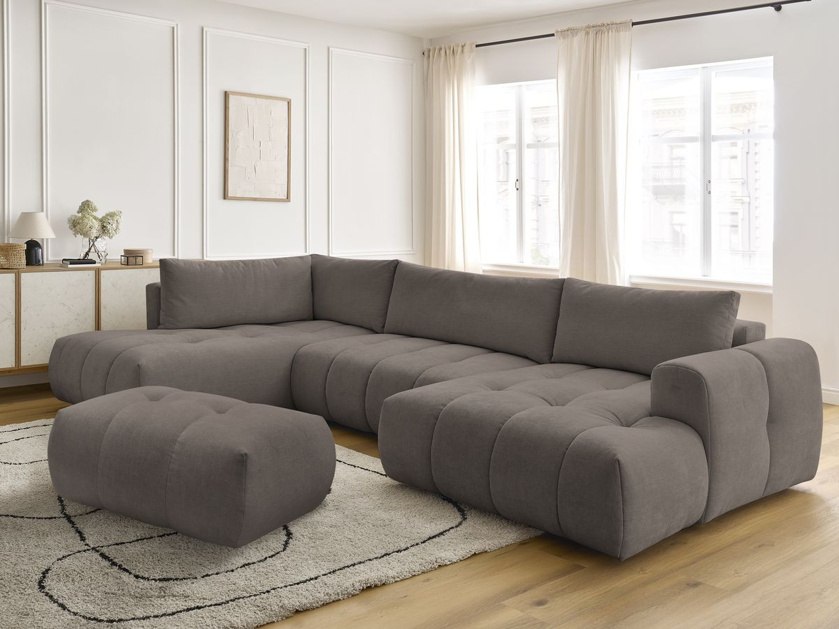 Canapé panoramique convertible FUJI lisse avec pouf taupe — vue 5